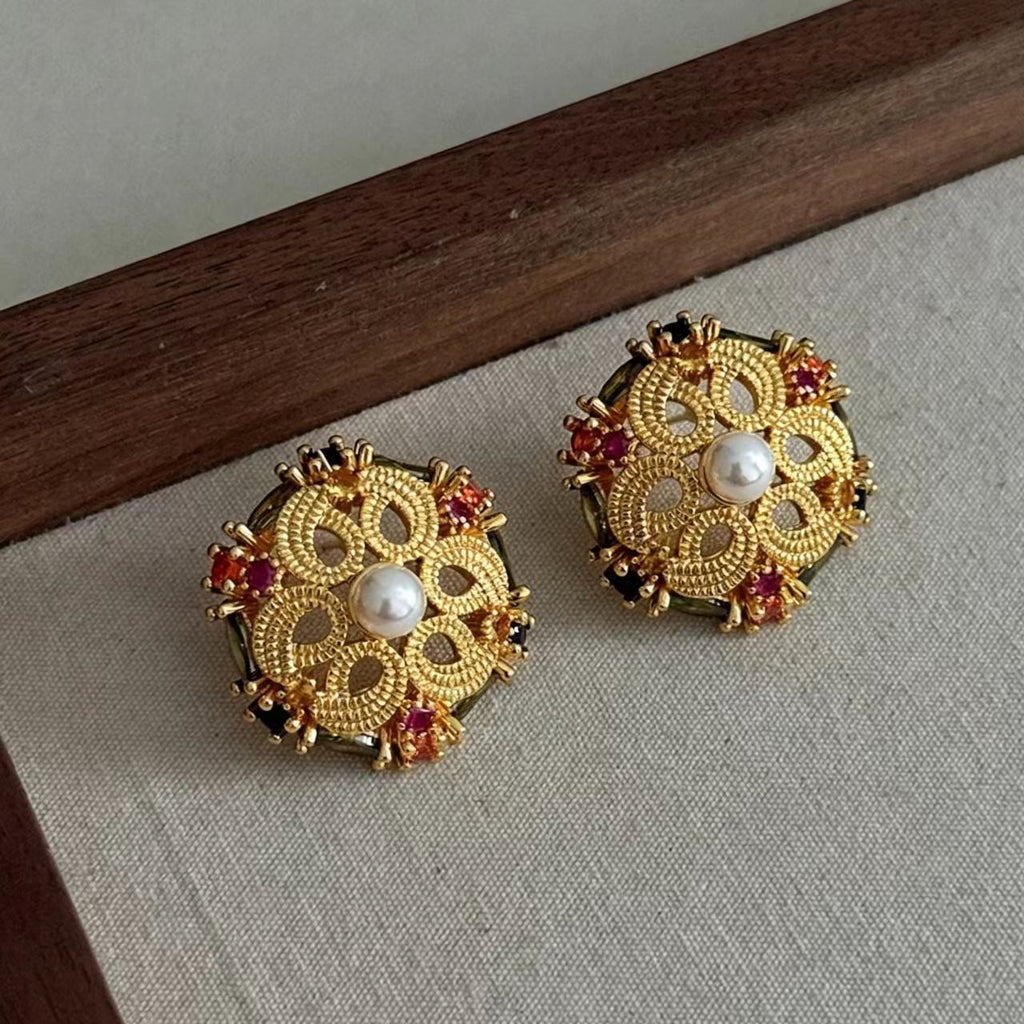 Gold Colorful Stone Earrings