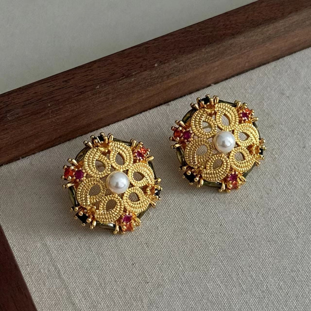 Gold Colorful Stone Drop Earrings