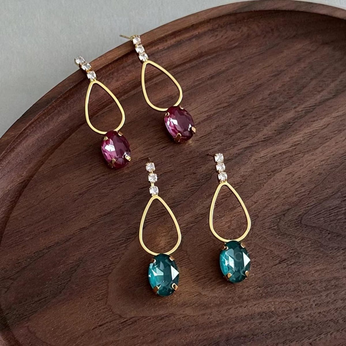 Red Rhinestone Resin Stone Earrings