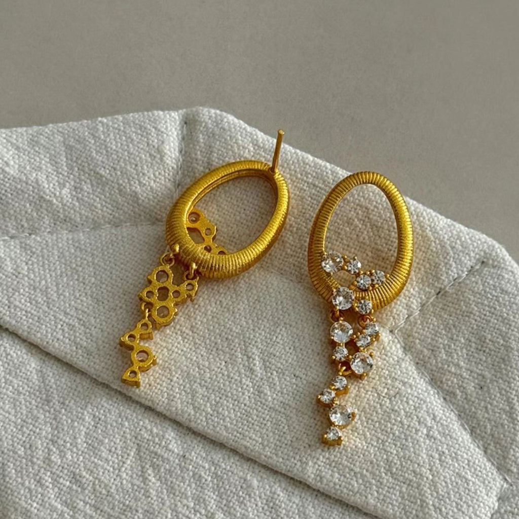 Gold Brushed Rhinestone Earrings
