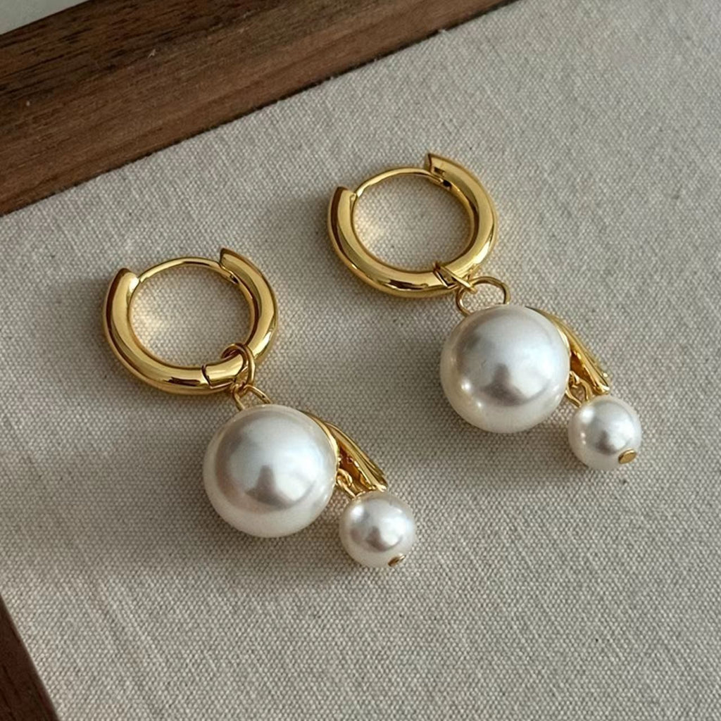White Glass Bead Gold-Plated Earrings
