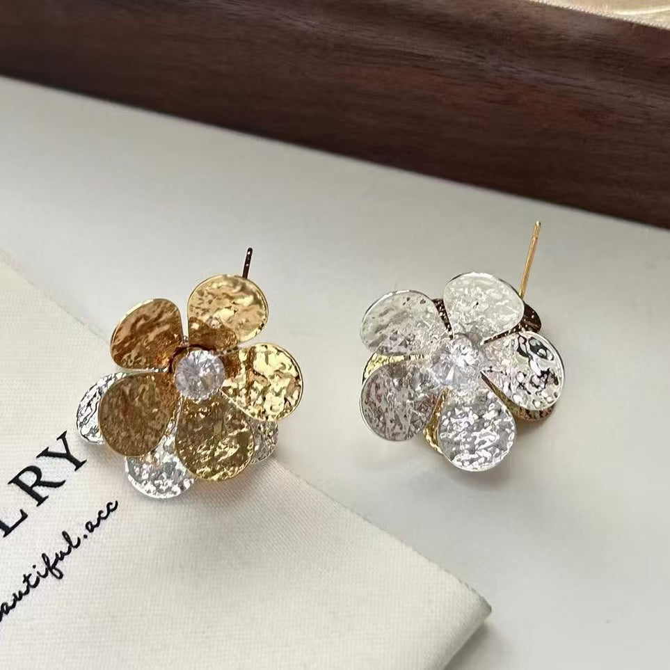 Gold Rhinestone Two-Tone Earrings