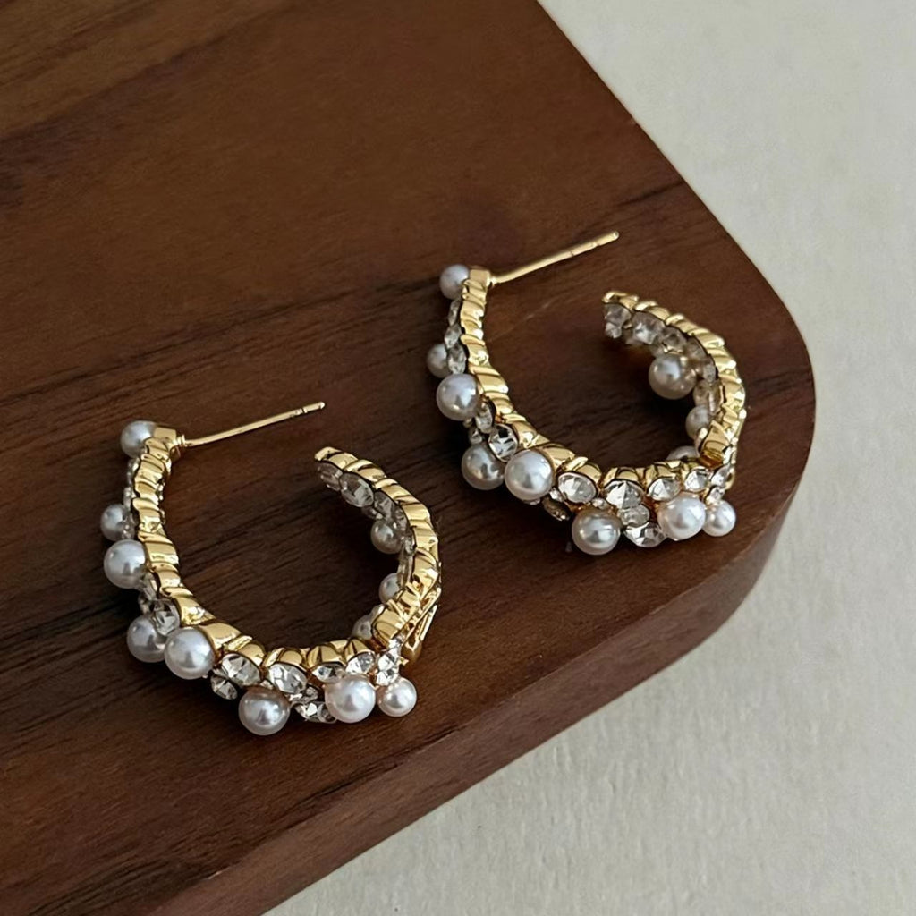 White Rhinestone Glass Bead Earrings