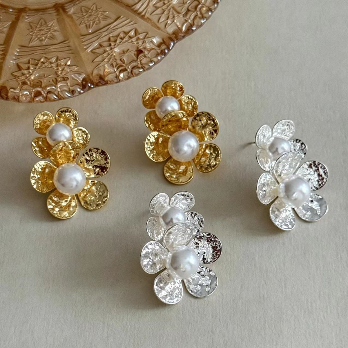Gold Glass Bead Earrings