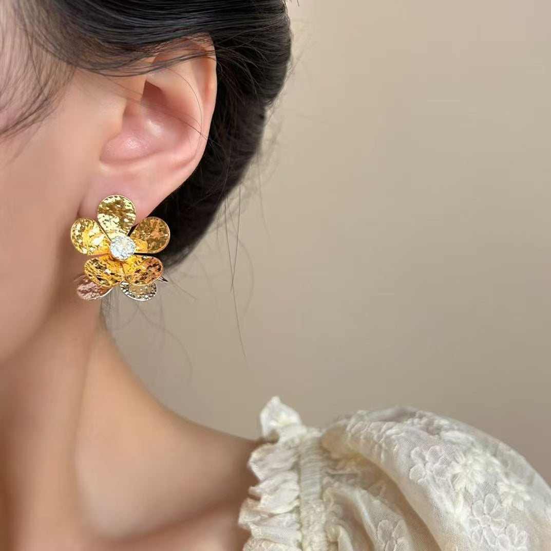 Gold Rhinestone Two-Tone Earrings