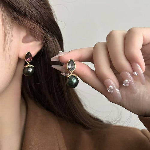 Dark Green Resin Stone Drop Earrings