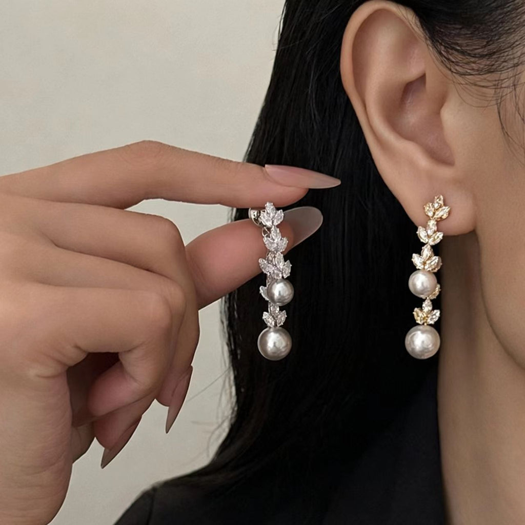Gold Rhinestone Glass Bead Earrings