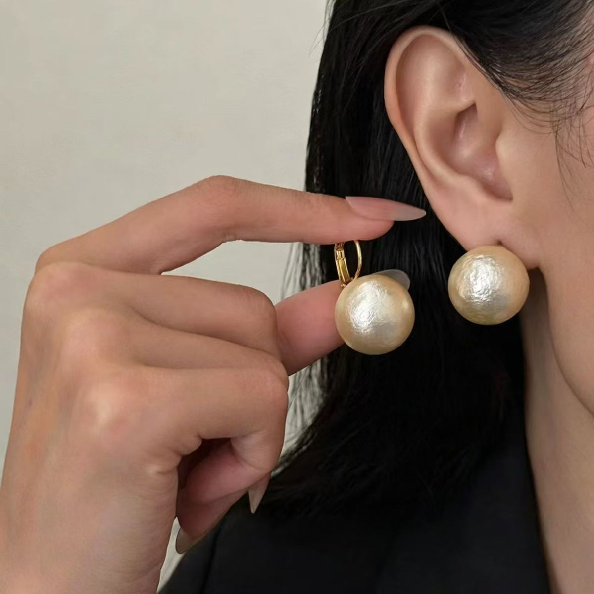 Champagne Gold French Hook Cotton Pearl Earrings