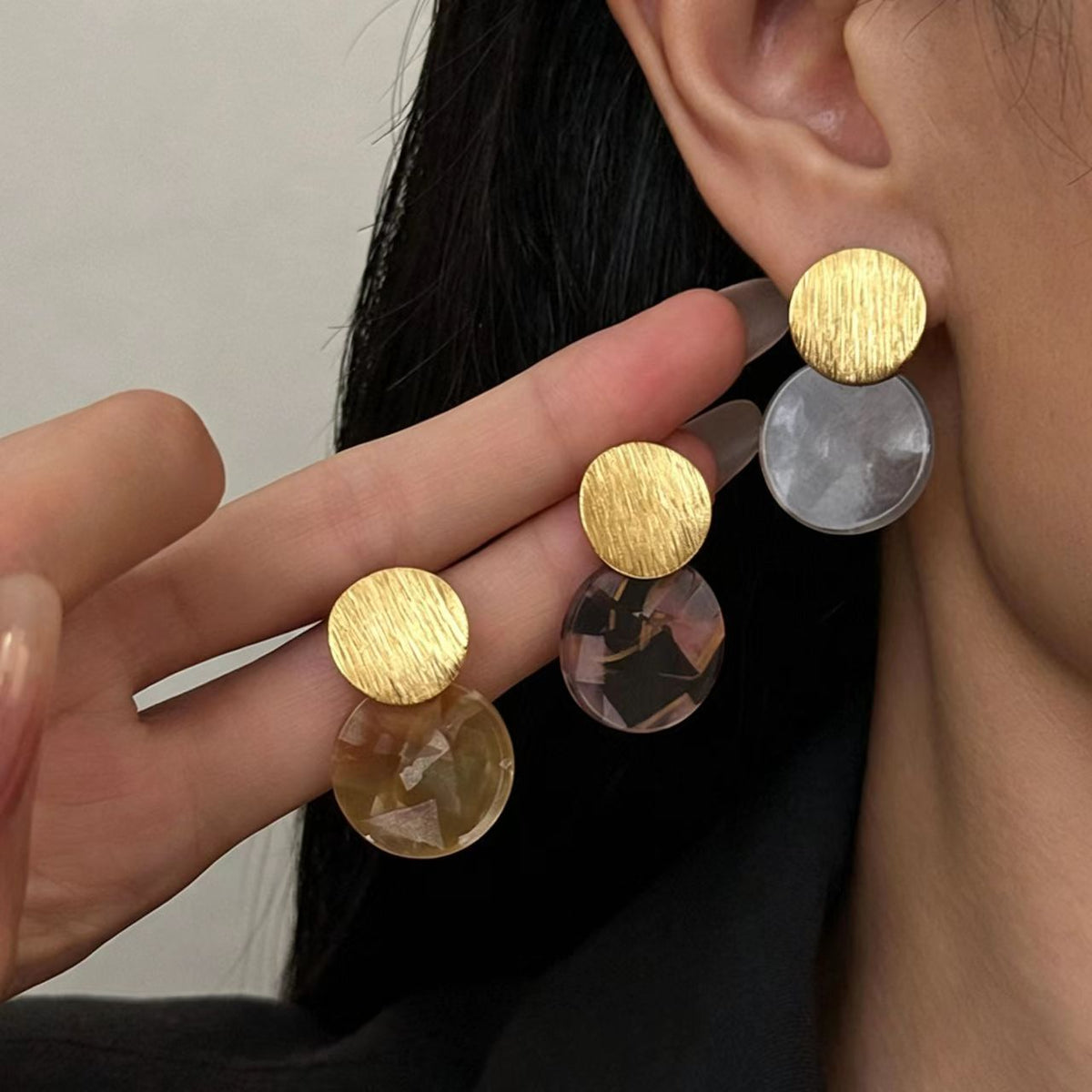 Leopard Print Resin Brushed Gold-Plated Earrings