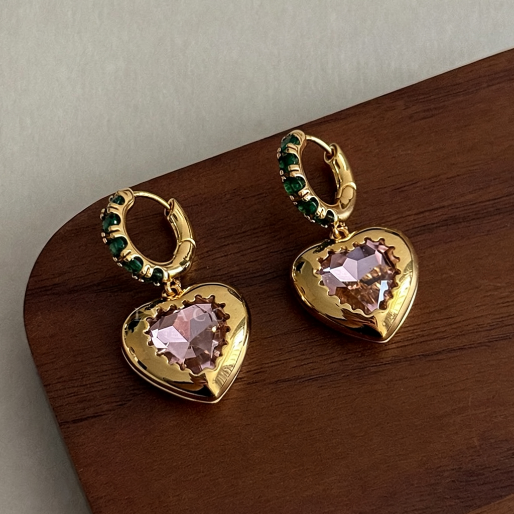 Pink & Gold Colorful Stone Cubic Zirconia Earrings