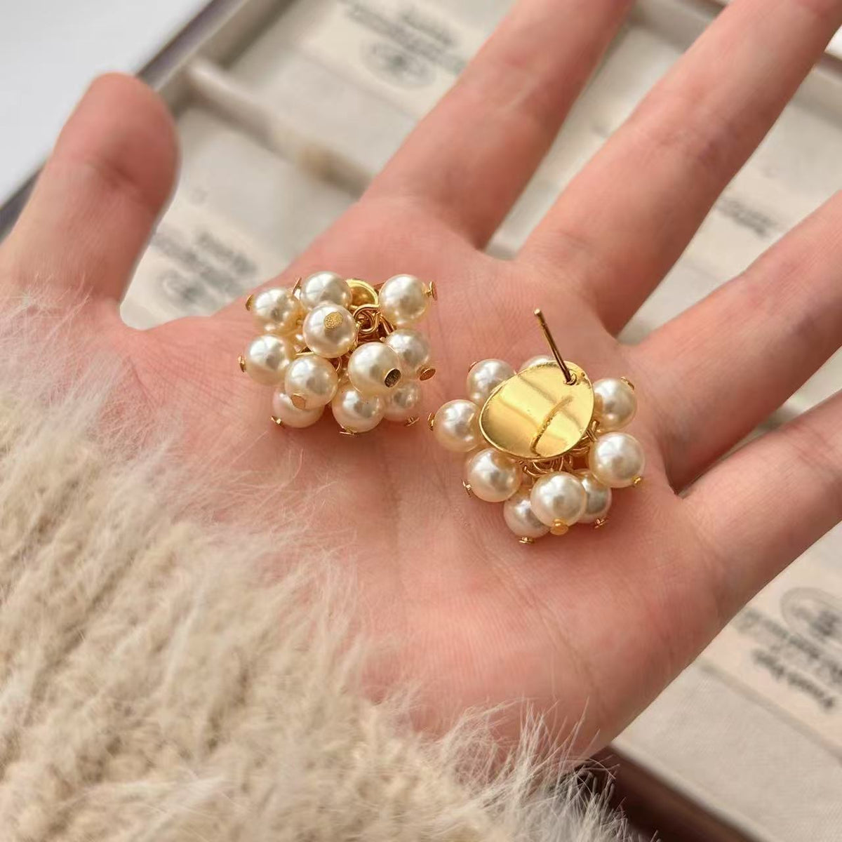White Glass Bead Gold-Plated Earrings