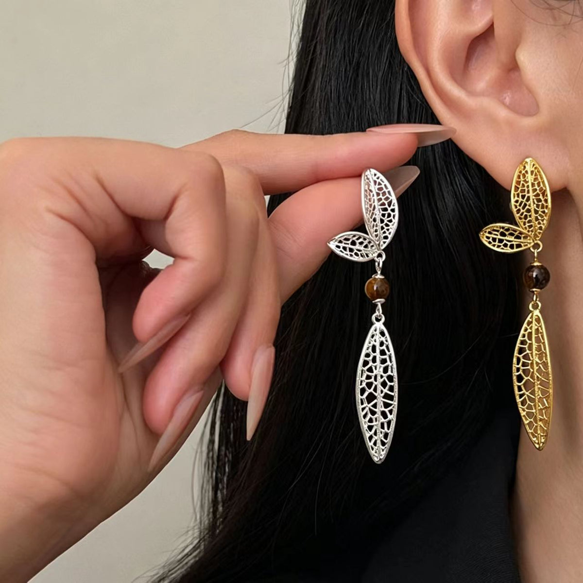 Tiger Eye Gold-Plated Earrings