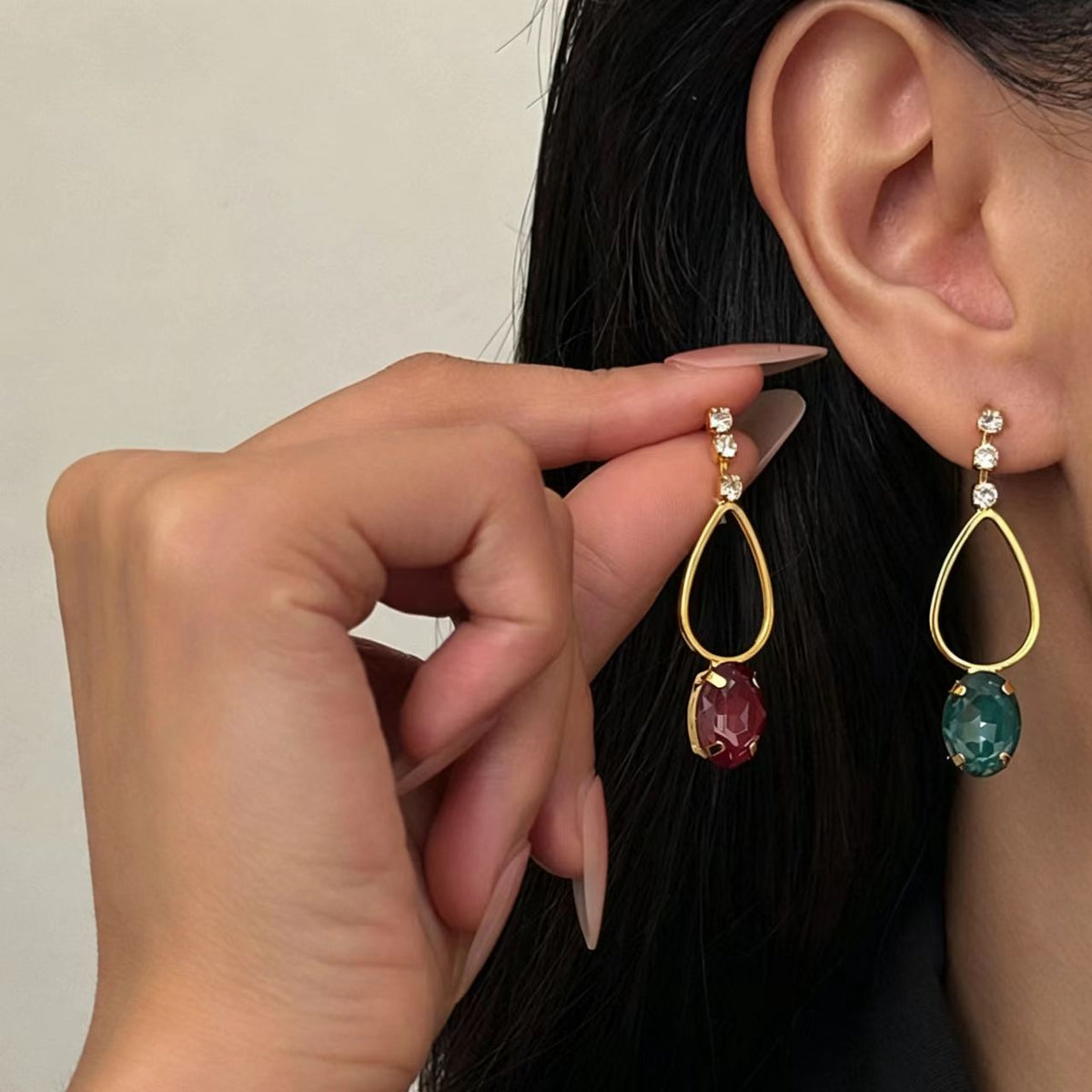 Blue Rhinestone Resin Stone Earrings