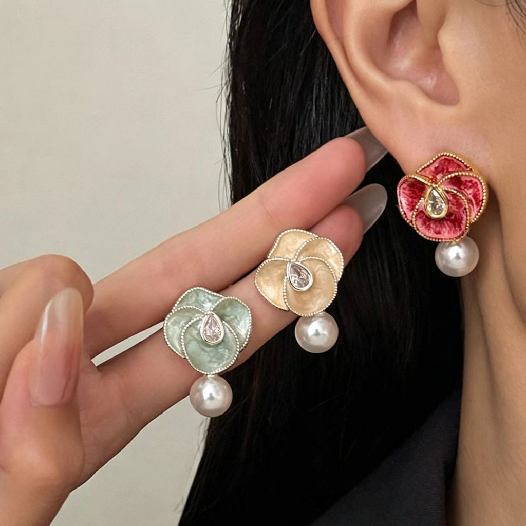 Red Glass Bead Enamel Earrings