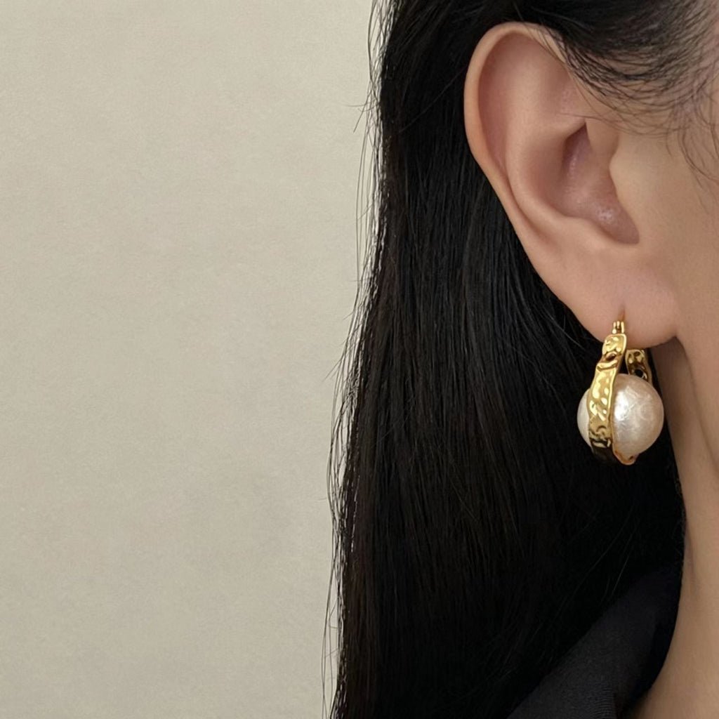 Gold Cotton Pearl Gold-Plated Earrings