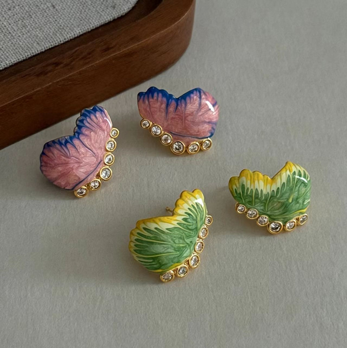 Purple Rhinestone Enamel Gold-Plated Earrings