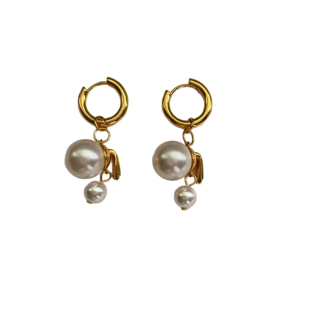White Glass Bead Gold-Plated Earrings