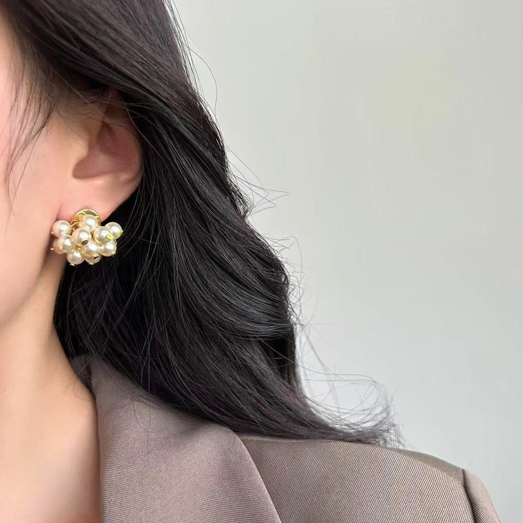 White Glass Bead Gold-Plated Earrings