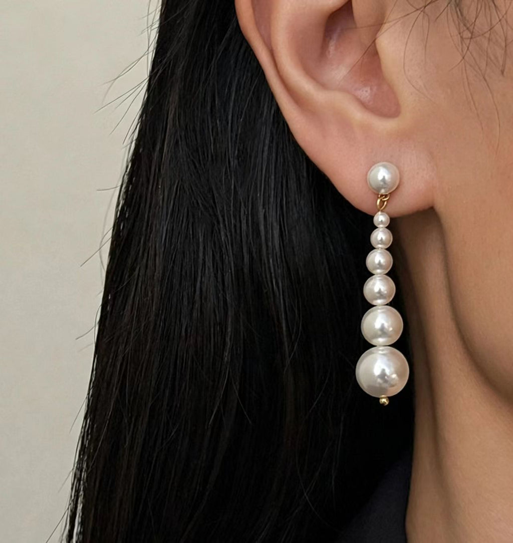 White Glass Bead Gold-Plated Earrings