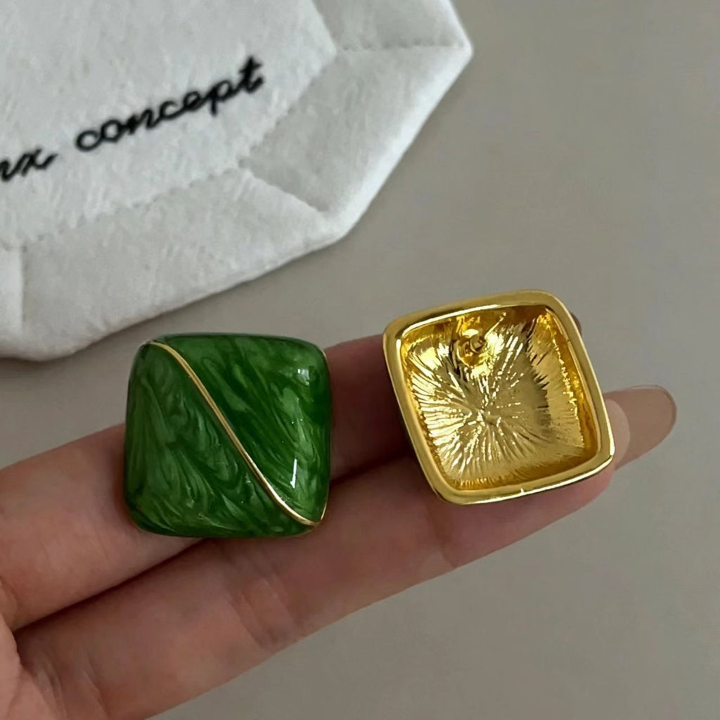 Green Enamel Earrings