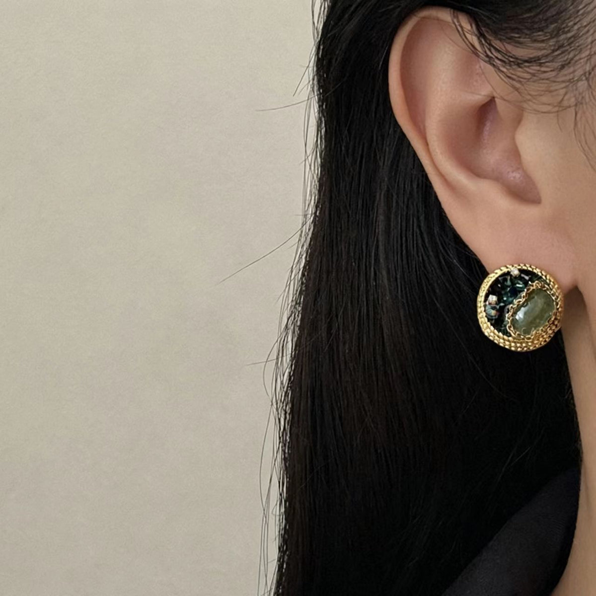 Gold & Green Natural Stone Crystal Earrings