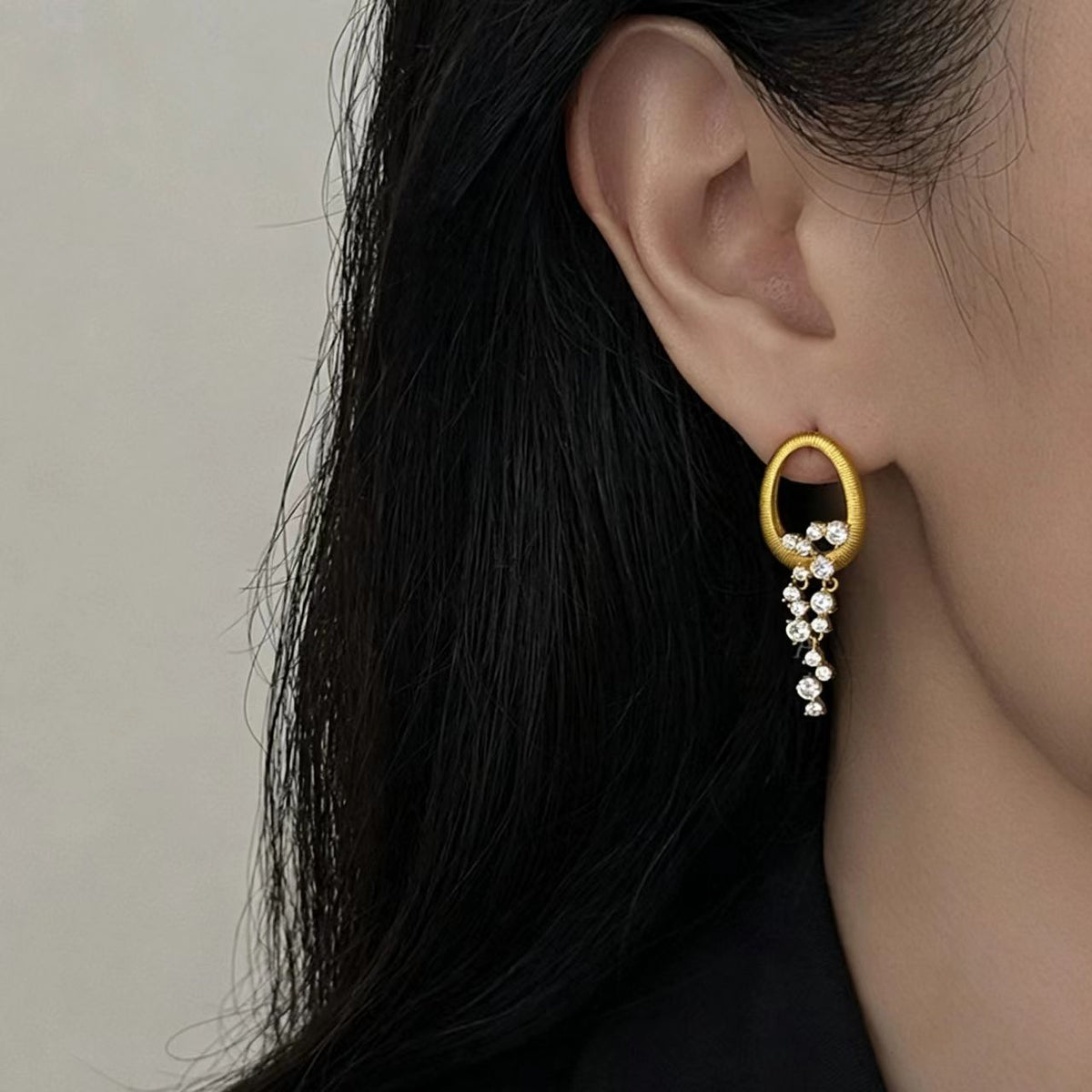 Gold Brushed Rhinestone Earrings
