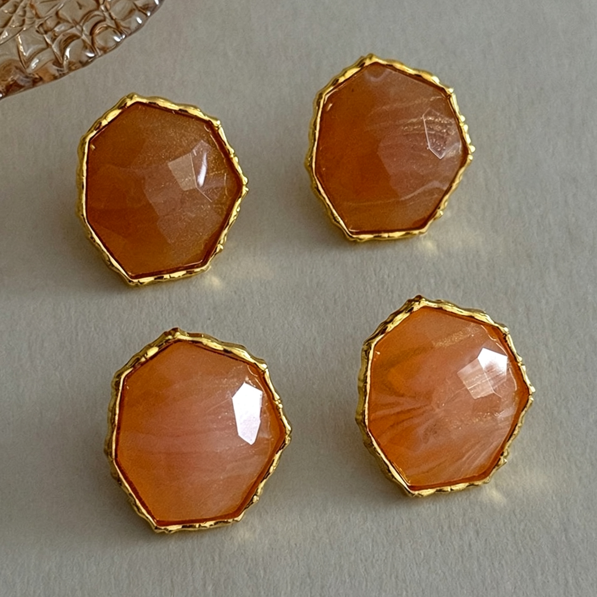 Nude Pink Resin Gold-Plated Earrings