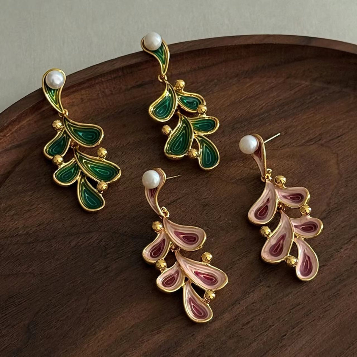 Pink Enamel Earrings