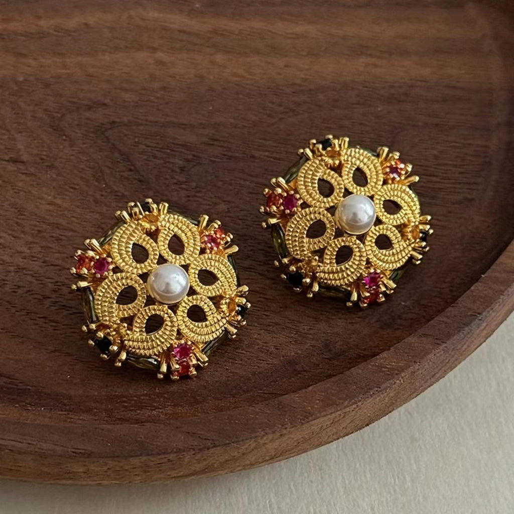 Gold Colorful Stone Earrings