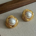 White Glass Bead Gold-Plated Earrings