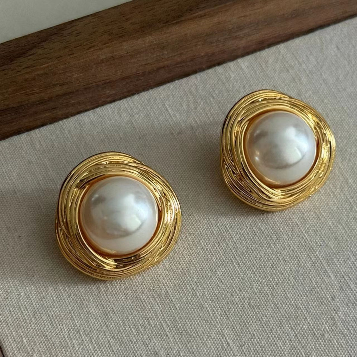 White Glass Bead Gold-Plated Earrings