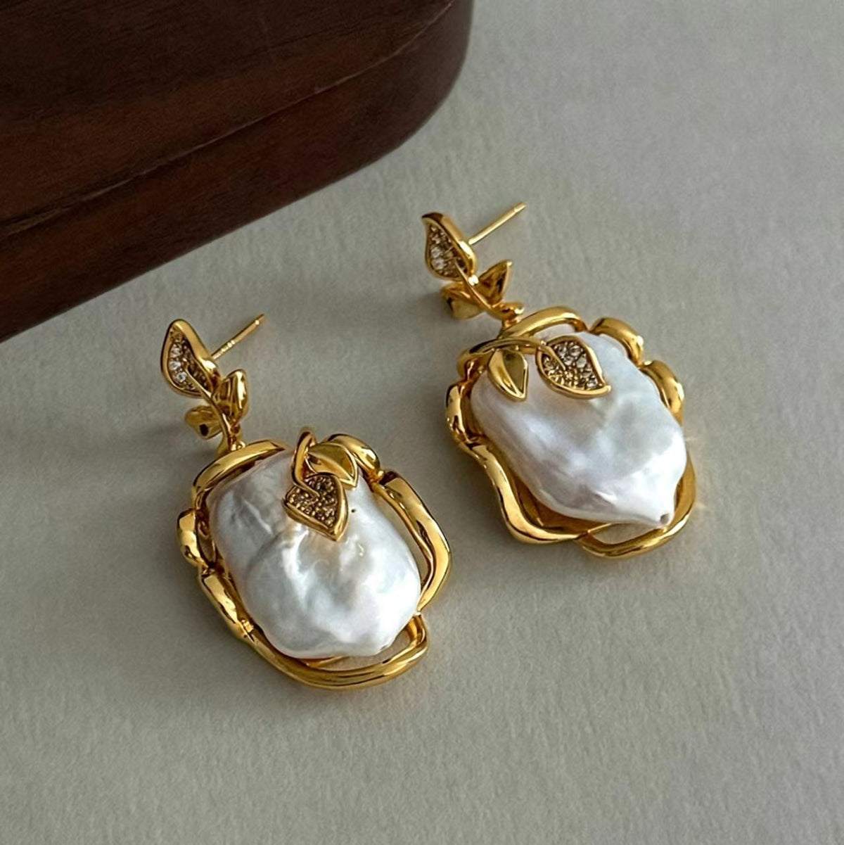 White Baroque Pearl Gold-Plated Earrings