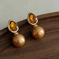 Champagne Gold Glass Bead Resin Stone Earrings
