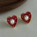 Red Glass Bead Enamel Earrings