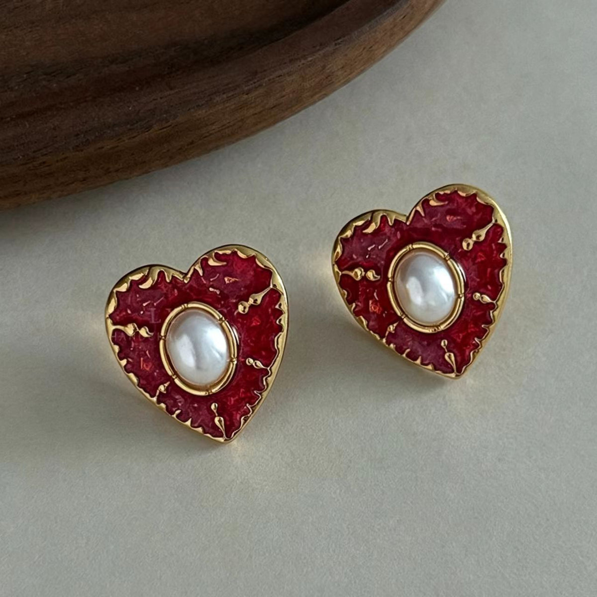 Red Glass Bead Enamel Earrings