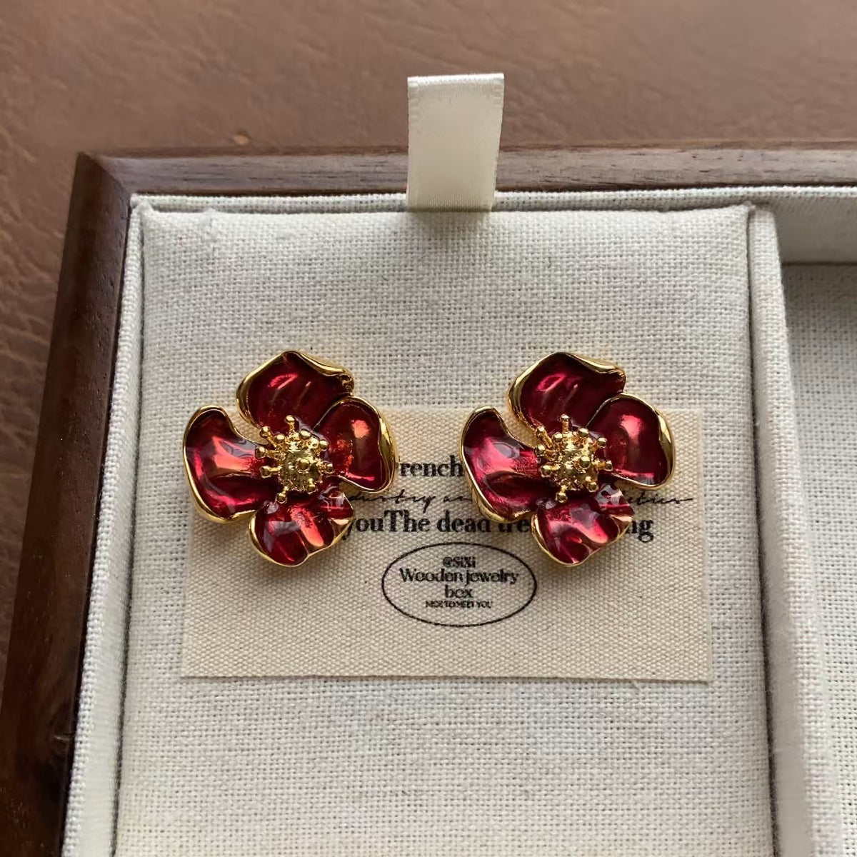 Dark Red Enamel Earrings