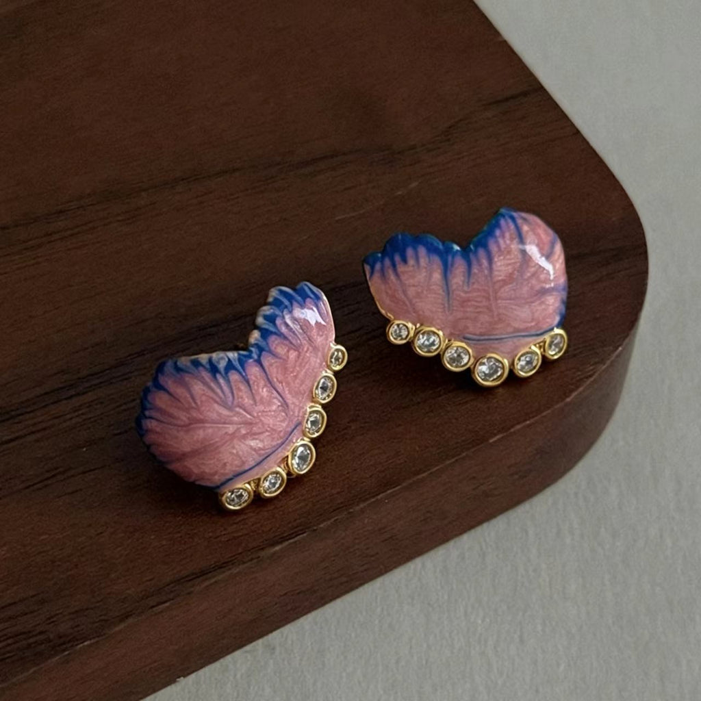 Purple Rhinestone Enamel Gold-Plated Earrings