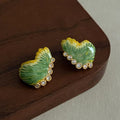 Green Rhinestone Enamel Gold-Plated Earrings