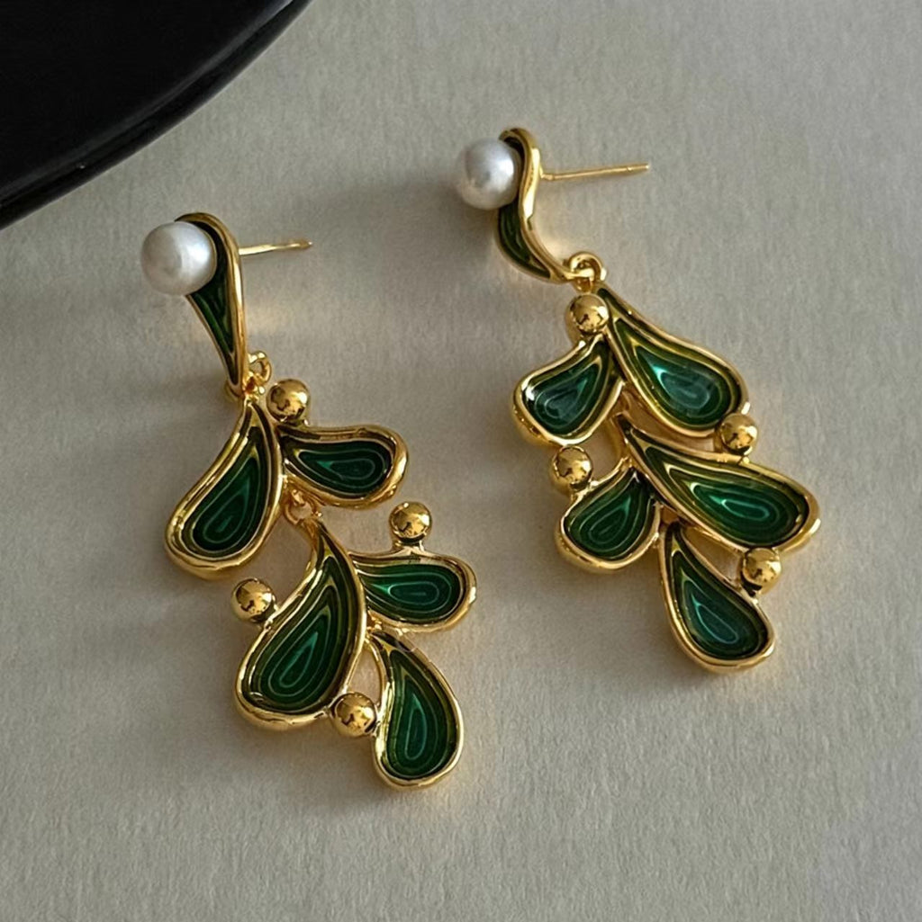 Green Enamel Earrings