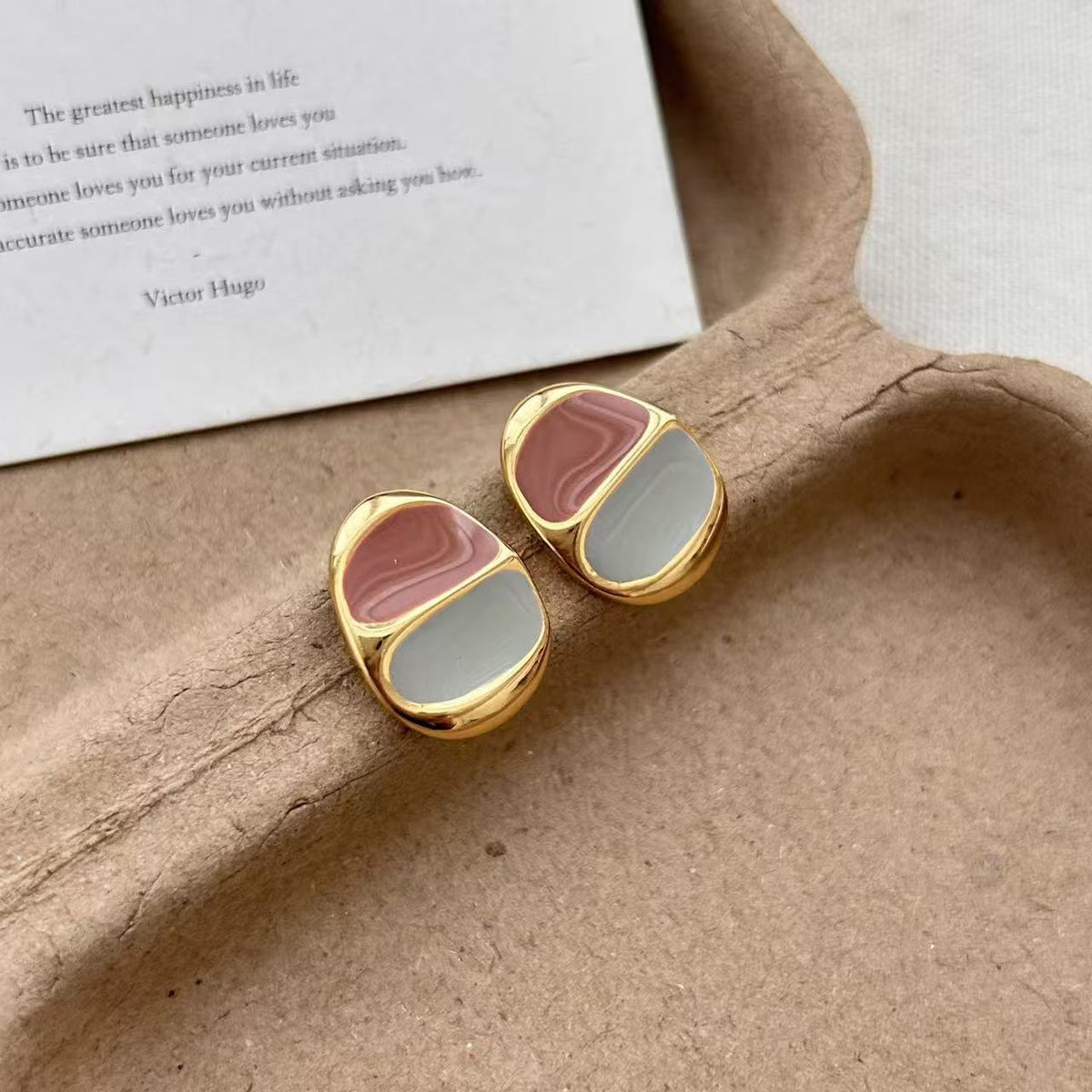 Blue Enamel Gold-Plated Earrings