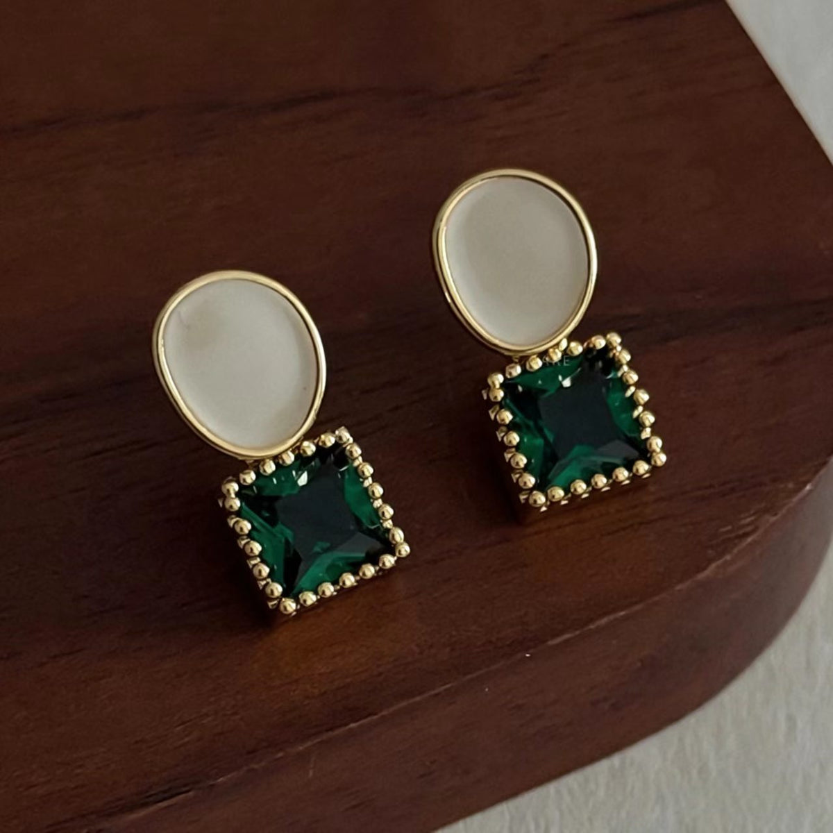 Green Enamel Colorful Stone Earrings