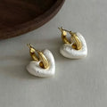 White Heart-Shaped Cotton Pearl Gold-Plated Earrings
