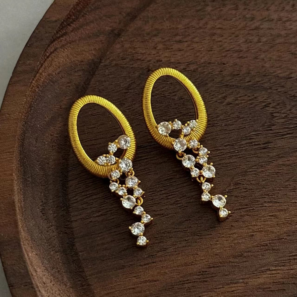 Gold Brushed Rhinestone Earrings