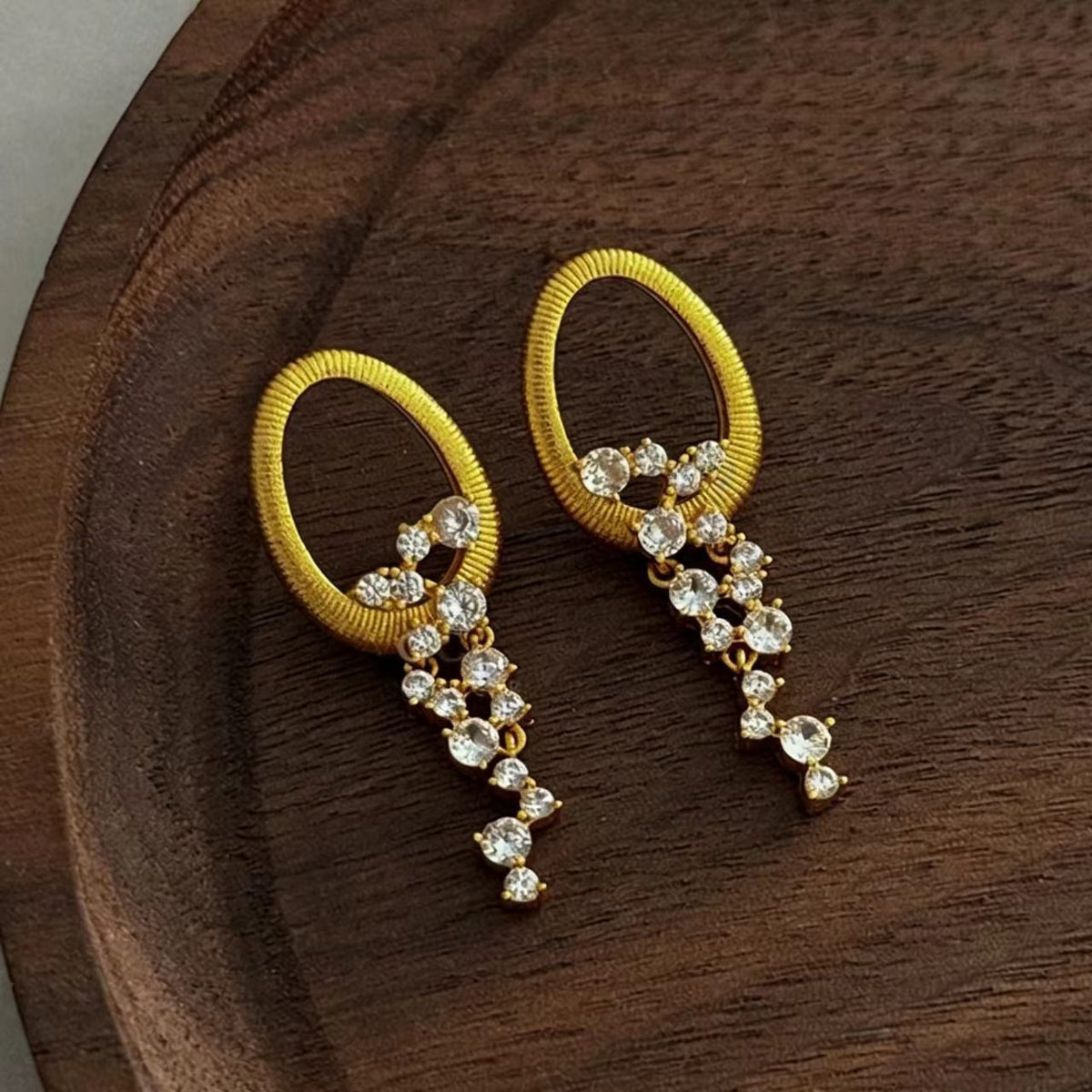 Gold Brushed Rhinestone Earrings