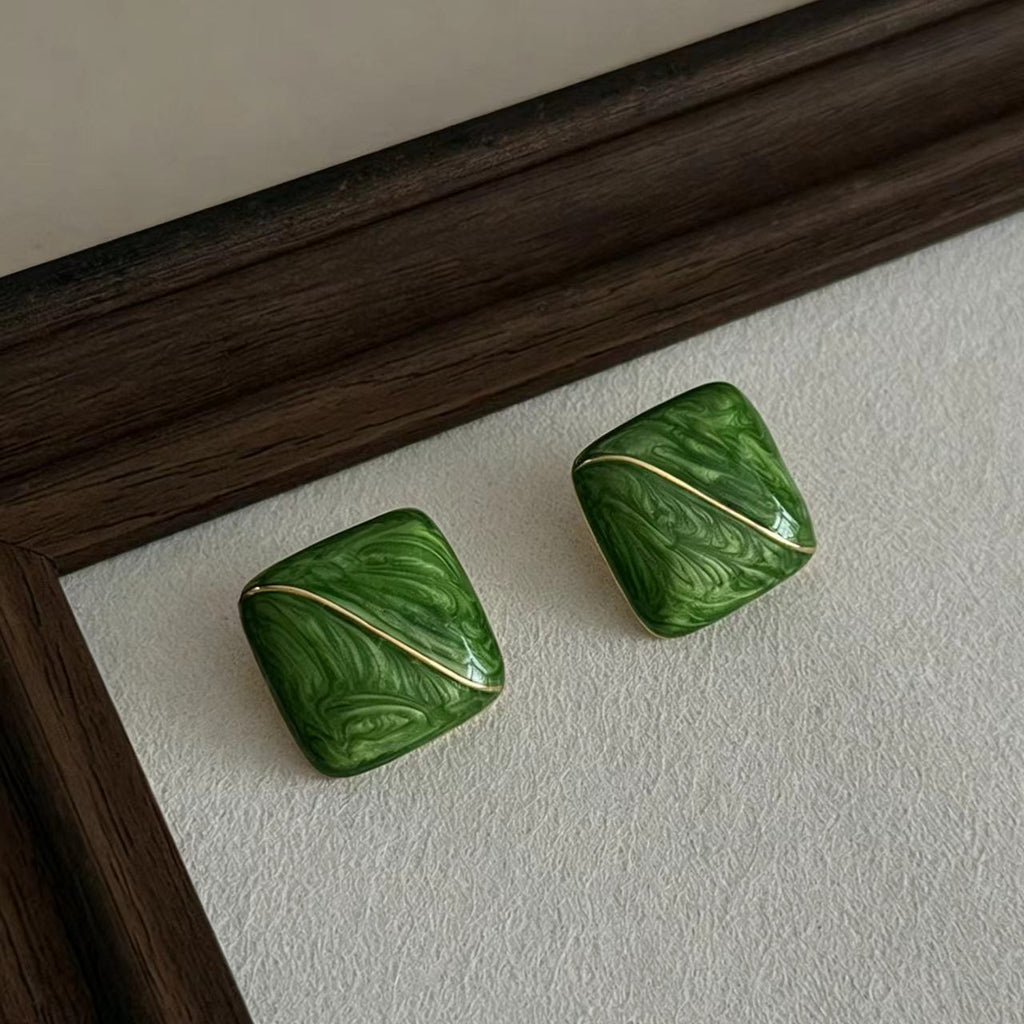 Green Enamel Earrings