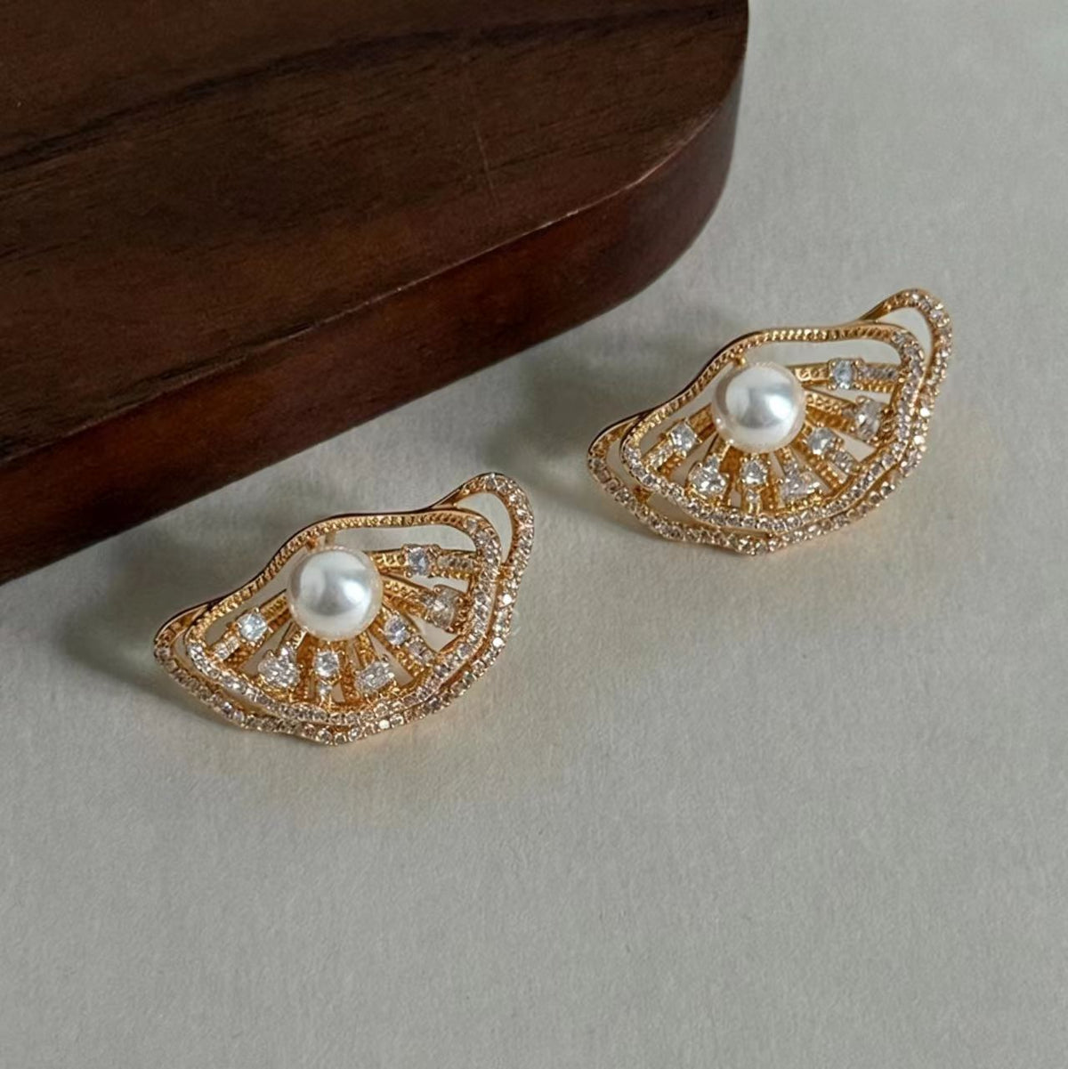 Gold Rhinestone Glass Bead Earrings