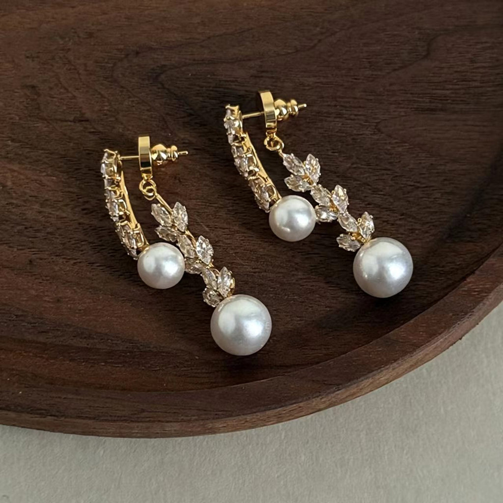 Gold Rhinestone Glass Bead Earrings