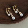 Gold Rhinestone Glass Bead Earrings