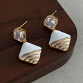 White Rhinestone Enamel Earrings