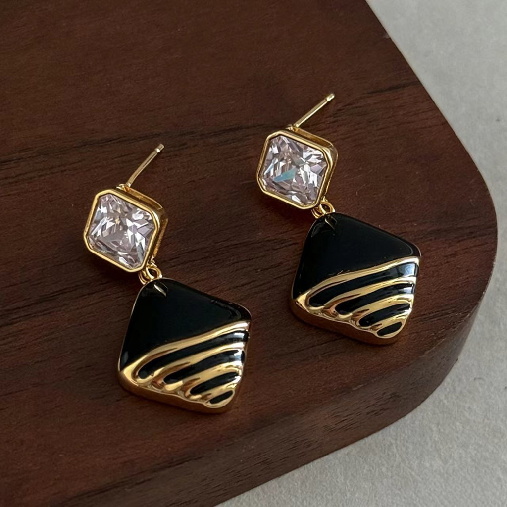 Black Rhinestone Enamel Earrings